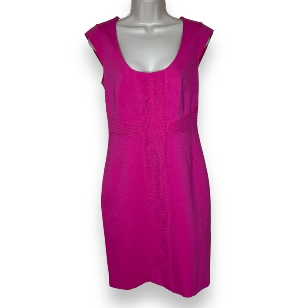 Ann Taylor Scoop Neck Laser Cut Bright Pink Sheath Dress Cap Sleeve Women Size 2